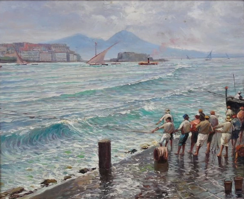  195-Napoli, vista della marina con il Vesuvio 